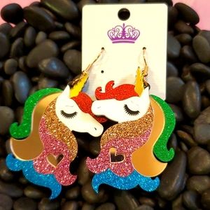 EARRINGS OVERSIZED ACRYLIC UNICORN DANGLE L💗VE!!!🦄🦄🦄